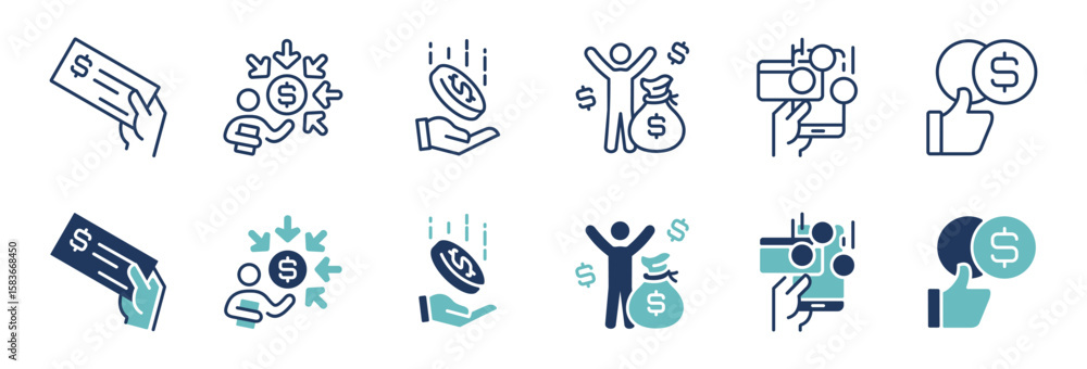 Ταπετσαρία business profit earning icon line set success finance passive income achievement