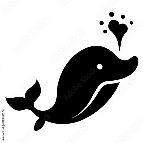 Silhouette of a whale spouting water side view isolated on white background