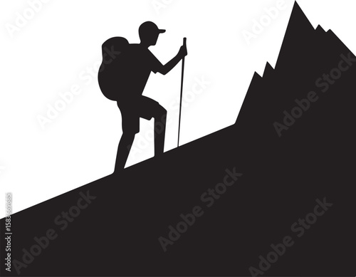 Adventurous Silhouette of a Hiker Climbing a Mountain - Outdoor Exploration