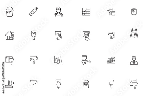 Painting and home improvement line icon set, house renovation and painter tools vector symbols