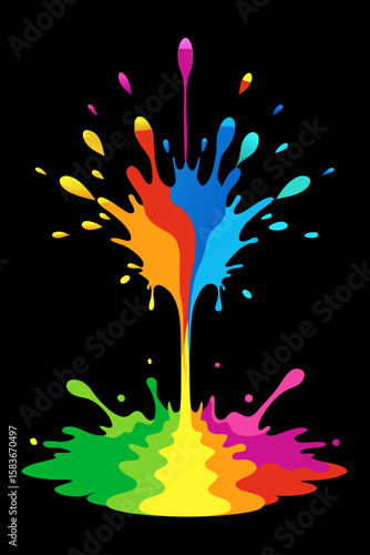 Colorful paint splashes exploding upwards explosion