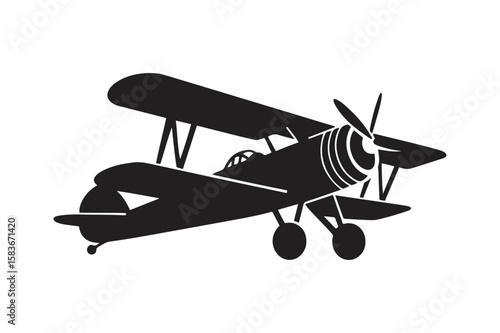 Classic Biplane Aircraft Silhouette Design for Aviation and Vintage Air Travel