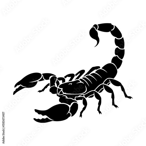 Black scorpion silhouette vector illustration. Dangerous arachnid with stinger for a logo or tattoo design., silhouette