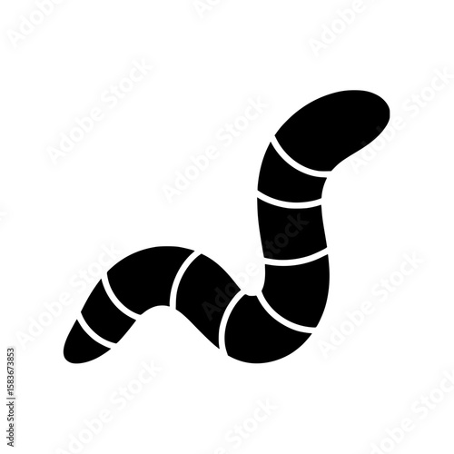 Earthworm silhouette vector icon. Black segmented worm graphic for nature and soil biology concepts, silhouette