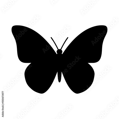 Elegant butterfly silhouette vector illustration. Minimalist black insect graphic with spread wings on white., silhouette