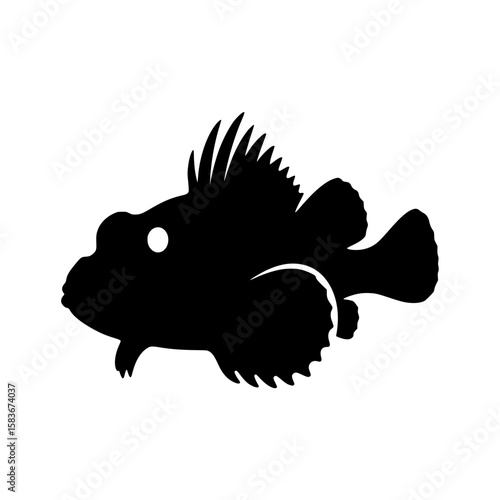 Lumpfish silhouette vector graphic. Marine animal icon. Black lumpsucker fish illustration isolated on white, silhouette