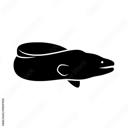 Moray eel silhouette vector icon. Black fish graphic isolated on a white background. Aquatic animal logo., silhouette
