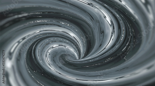 Swirling metallic liquid vortex with reflective highlights abstract background