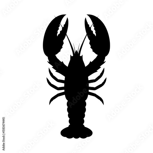 Simple black lobster silhouette vector graphic isolated on a white background. Marine life crustacean icon., silhouette
