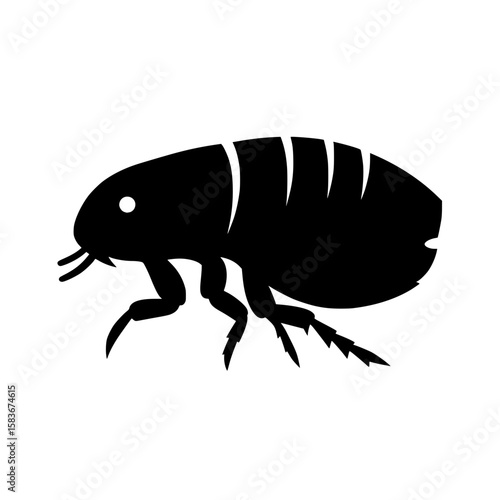 Simple flea silhouette vector graphic. Black insect icon representing a parasite and pest control design, silhouette