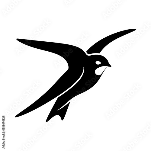 Stylized swift bird silhouette flying with spread wings. A minimal vector graphic for a company logo or icon., silhouette
