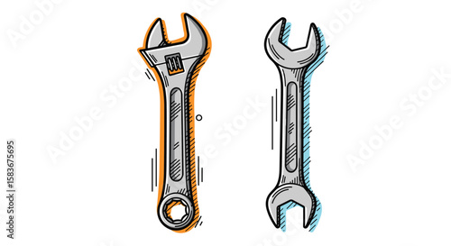 Two metal wrenches for mechanical repairs and home improvement tasks