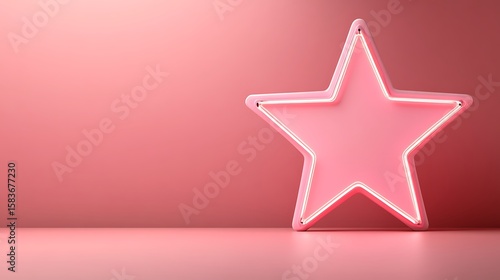 Pink neon star on pink background