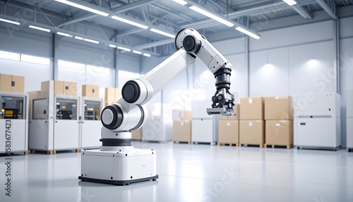 Robotic arm in a modern warehouse