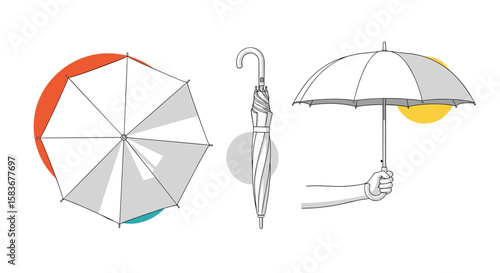 Understanding the design and functionality of umbrellas through various perspectives and artistic illustrations