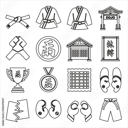 Martial arts equipment and symbols karate judo