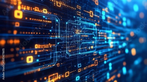 Exploring a digital cyberspace glowing circuit pattern virtual environment futuristic atmosphere abstract concept