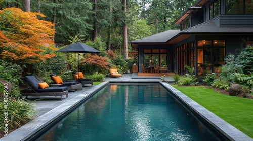 Wallpaper Mural Modern home with pool and lush garden Torontodigital.ca