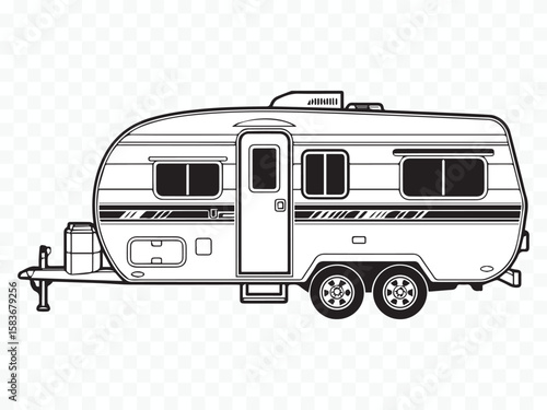 vintage travel trailer vector illustration for camping adventures, rv lifestyle designs, road trip graphics