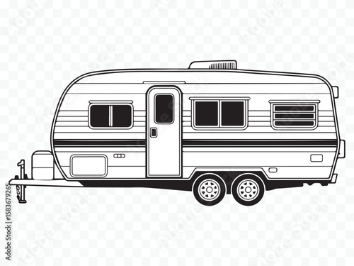 retro camper trailer vector art for outdoor exploration, caravan life, nature getaway, hiking and adventure-themed projects