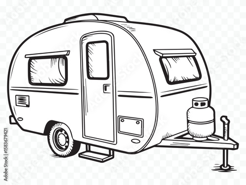 detailed retro caravan vector graphic showcasing classic rv design perfect for vacation roadtrip and outdoor artwork
