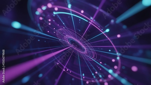 Abstract Purple and Teal Neon Light Trails, Futuristic Technology Background, Dynamic Energy