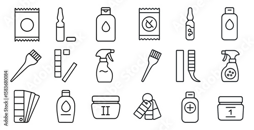 Collection of various beauty and grooming products, including hairbrushes, hair products, and makeup