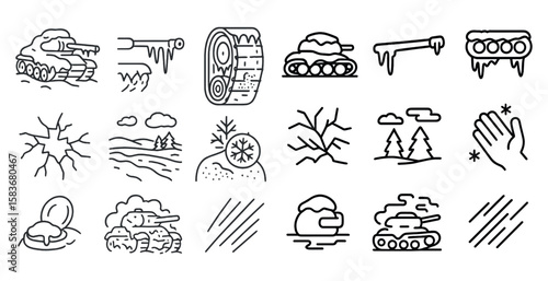 Series of images of various vehicles and weapons, including tanks, guns, and a car. The mood of the images is dark and violent, with a sense of destruction and chaos