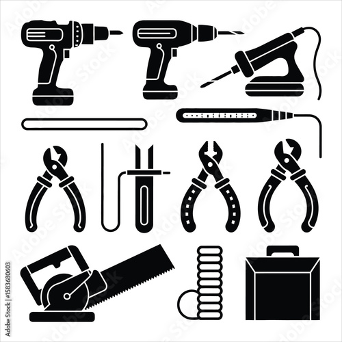 Power tools and hand tools collection drill pliers