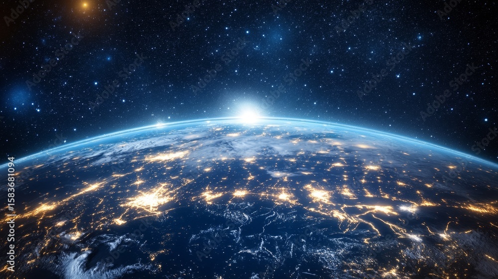 Fototapeta premium Futuristic globe illuminating global connectivity in a cosmic digital environment