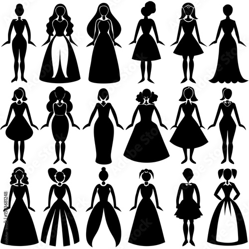 Diverse female silhouettes in formal attire formal dresses