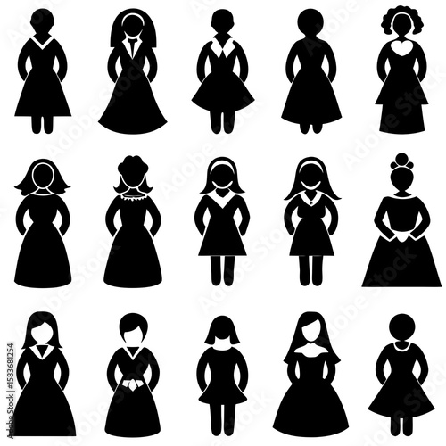 Diverse female silhouettes in formal attire formal wear