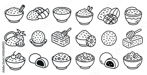 Collection of food items in various shapes and sizes, including bowls of different sizes and shapes, and a spoon