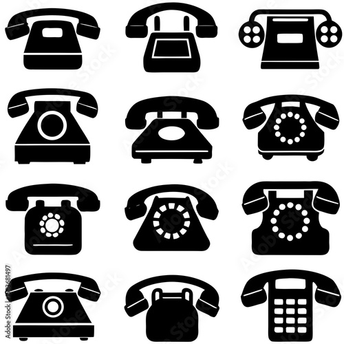 Vintage telephone icons collection retro communication
