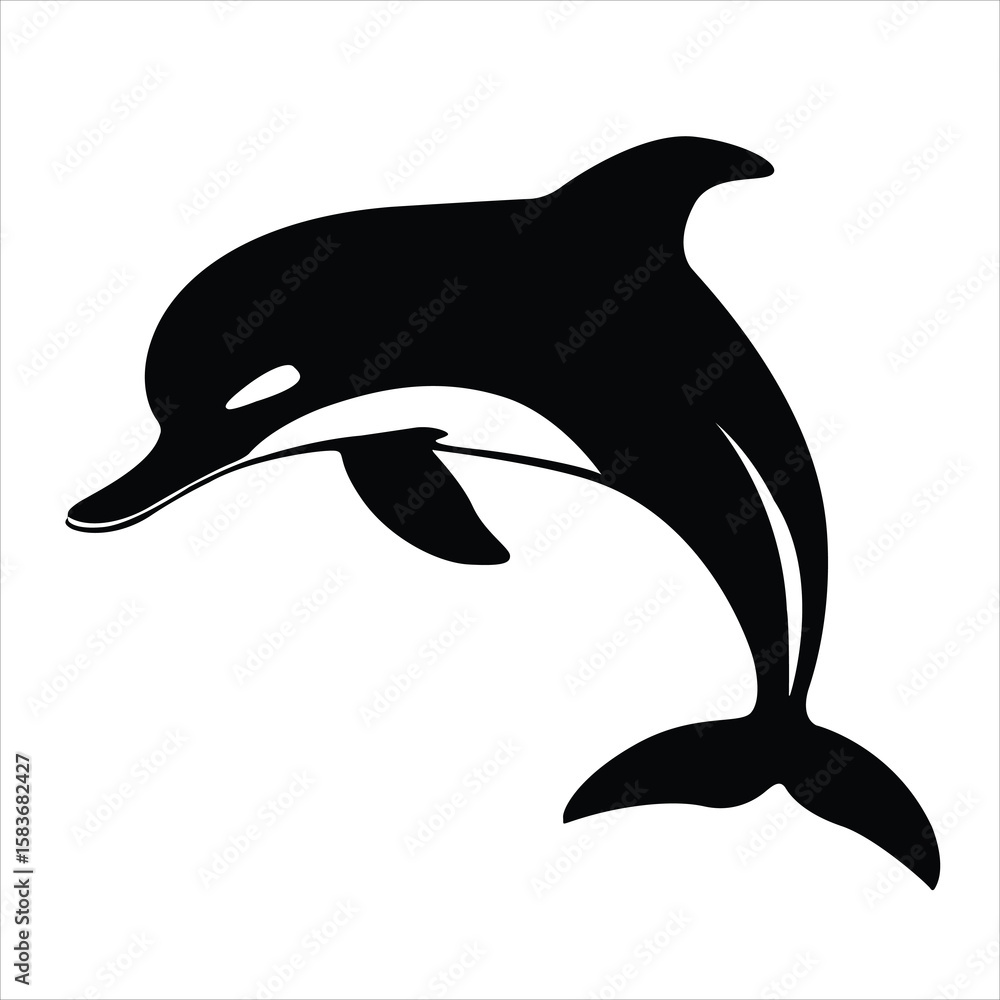 Naklejka premium A silhouette black and white dolphin on white background 1.