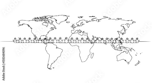 World map with single line outline representing peace day concept  
