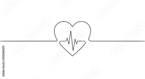Heartbeat line forming a heart shape in single line outline vector  , peace day