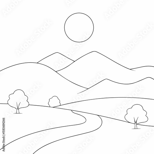 Rolling Hills Landscape With Sun And Trees nature outdoors
