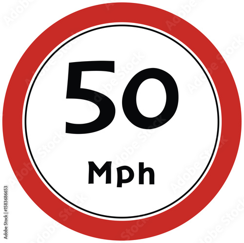 Circular traffic sign indicating a speed limit of fifty miles per hour.