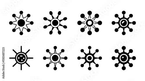 Vector art of a collection of virus icons isolated on white background representing various viral structures