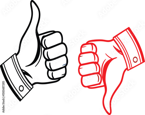 Thumbs up and thumbs down hand gestures against.