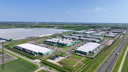 Aerial video from a huge data center in the Netherlands Europe