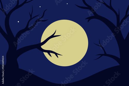full moon shining through tree branches