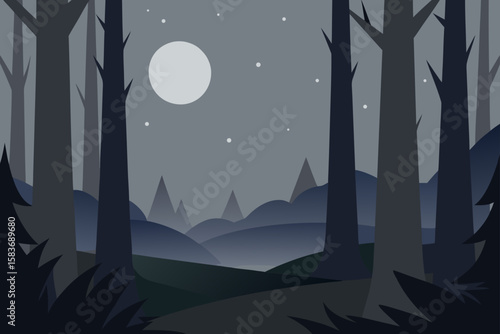 forest clearing bathed in silver moonlight