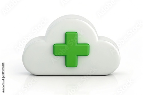 Secure Cloud Storage Solution: Digital Security with Green Plus Sign for Health Data