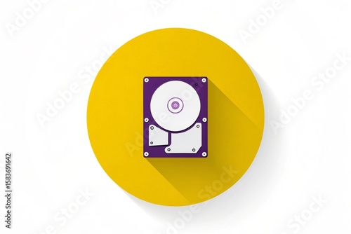 Modern hard drive vector illustration on a yellow circle with elegant drop shadow