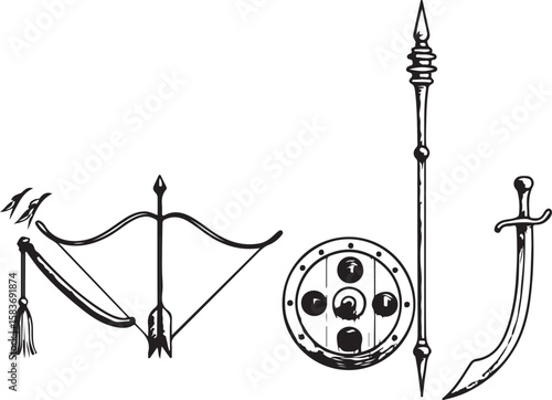 black and white weapons set clip art preview