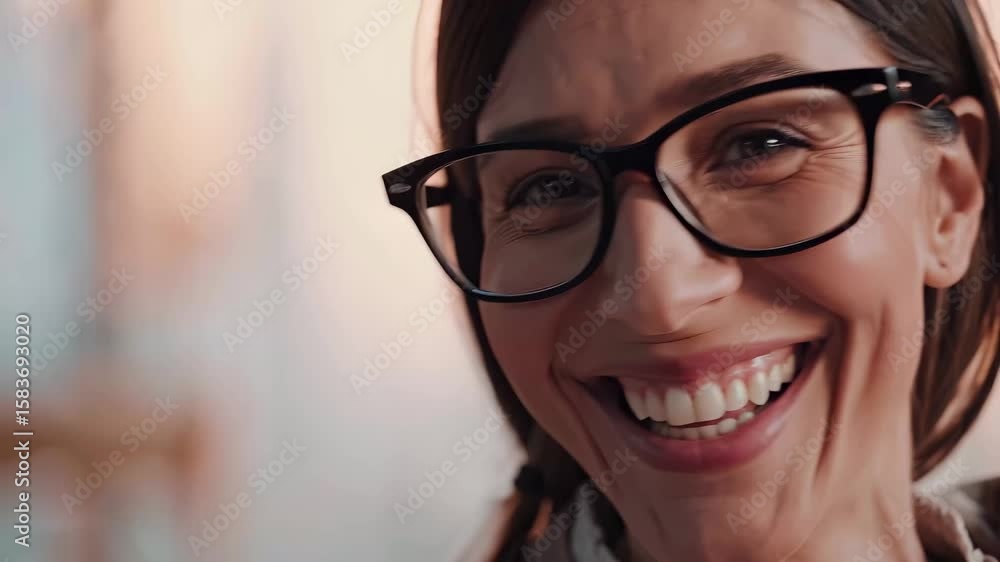 Smiling woman wearing glasses. Woman with glasses and brunette earring is wearing hat. A neutral neutral decor is a casual look for a casual interior. A woman with glasses who is smiling lifestyle. Smiling woman wearing glasses. Woman with glasses and brunette earring is wearing hat. A neutral neutral decor is a casual look for a casual interior. A woman with glasses who is smiling lifestyle.