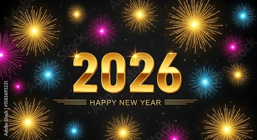 Festive new year 2026 celebration with fireworks and gold