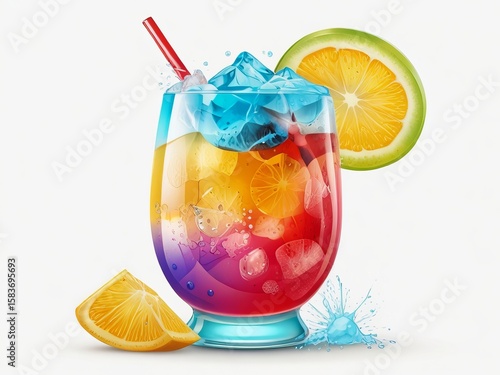 Beach Party Drink party menus, Summer Vibes Colorful Illustration with Tropical Fruits and Umbrella lemon slice